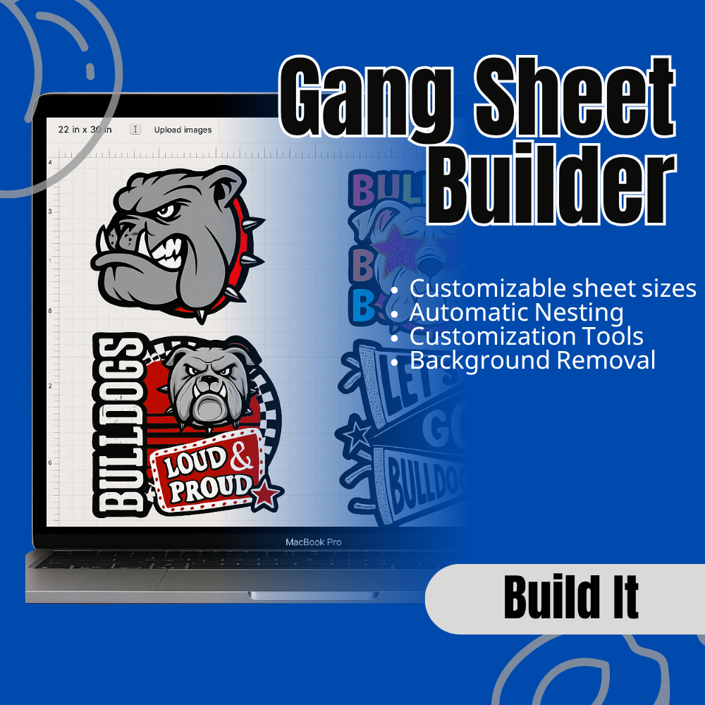 DTF Gang Sheet Online Builder - Use our online builder with our images and your own images
