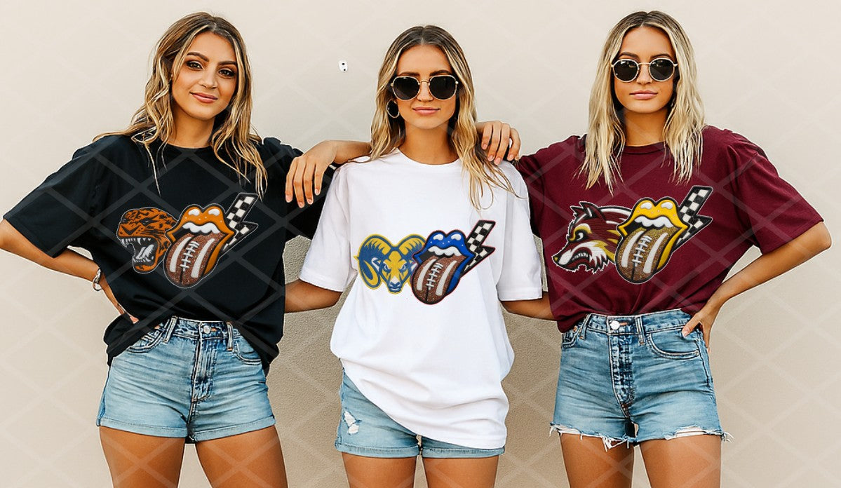 Custom School Mascot Embroidery Look Spirit DTF Transfer, Ready to Press