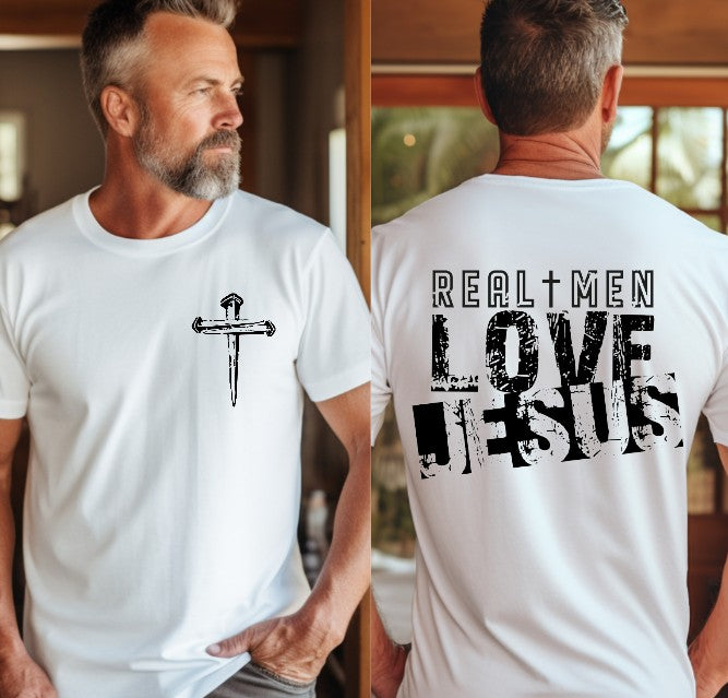 Real Men Love Jesus with pocket DTF Transfers
