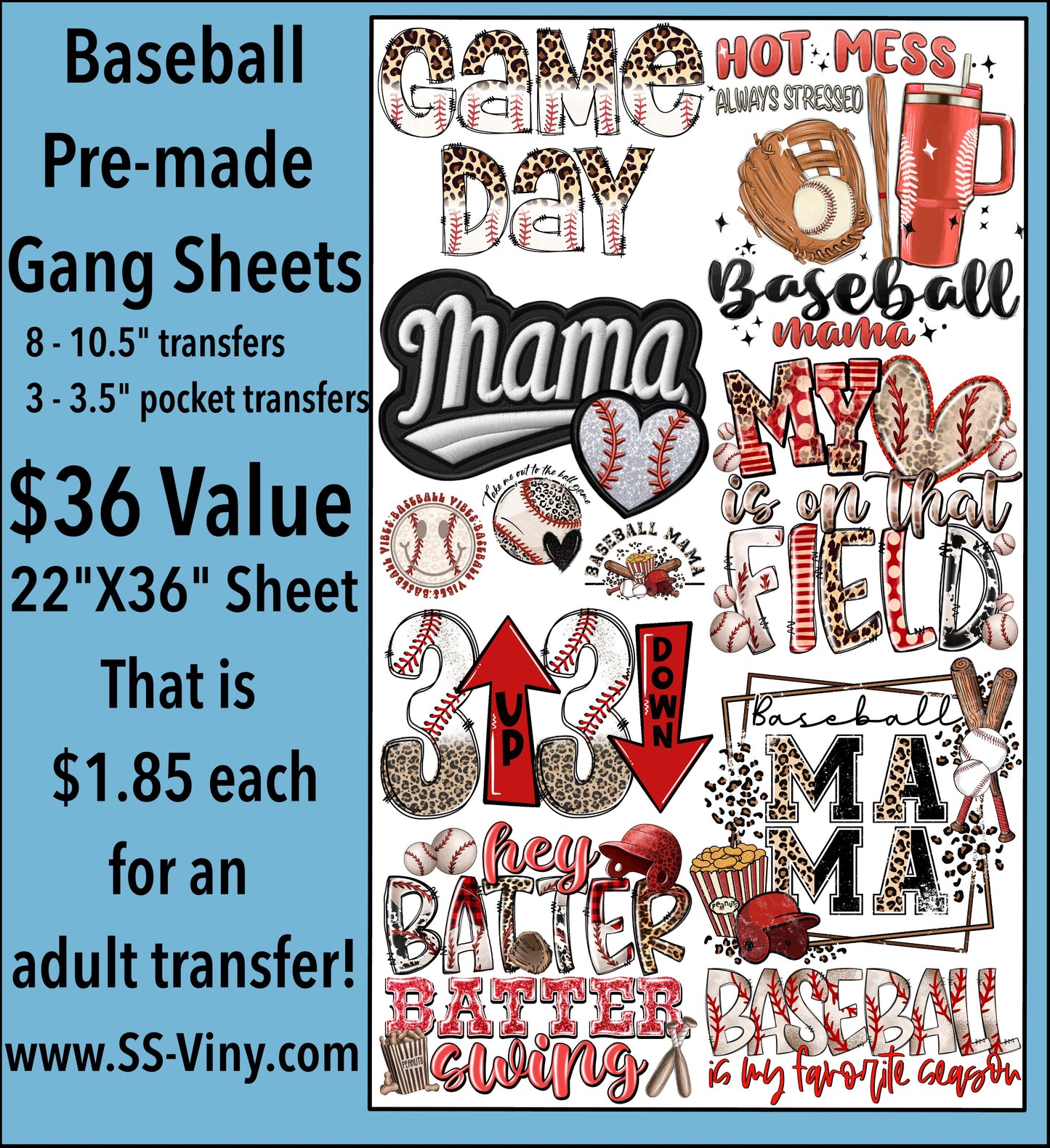 Baseball Pre-Made Gang Sheet