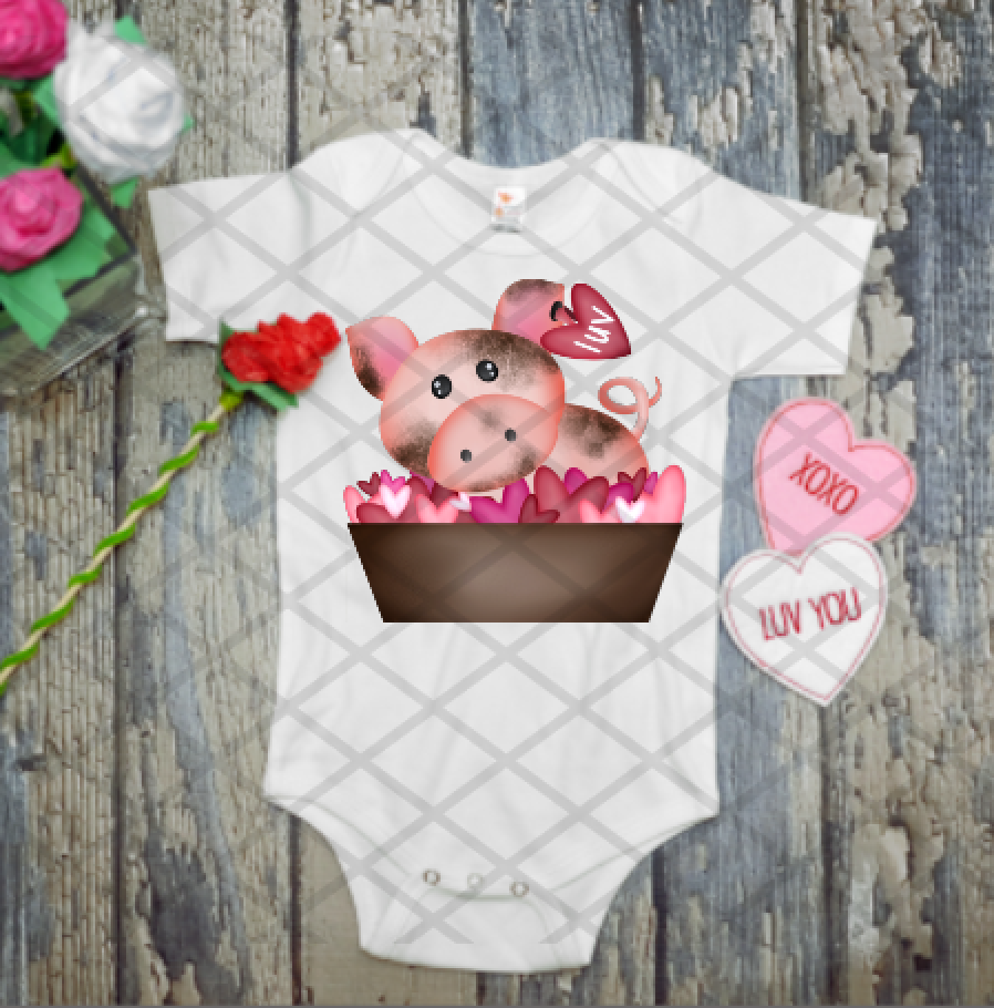 Farm Pig with Hearts, Ready to press, Sublimation Transfer