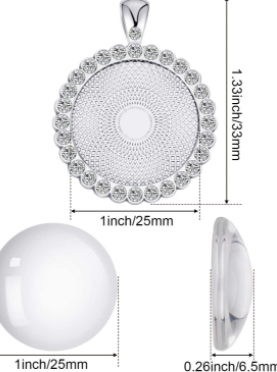 Sublimation Rhinestone Bezel Pendant, Round Glass Dome