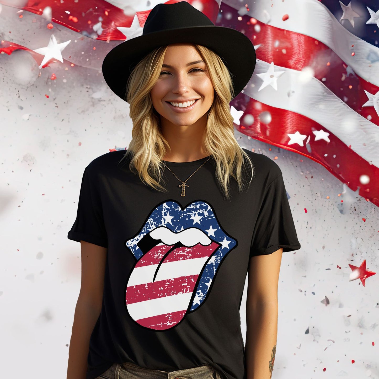Patriotic Lips Ready to Press DTF Transfer