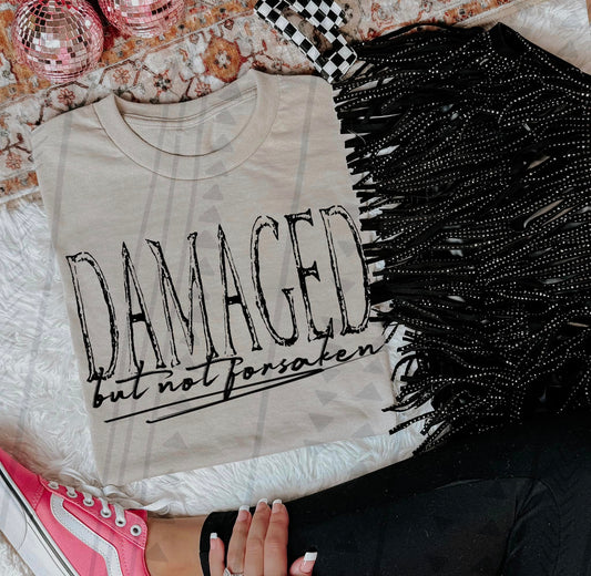 Damaged but Not Forsaken in Black Sublimation or DTF Transfers
