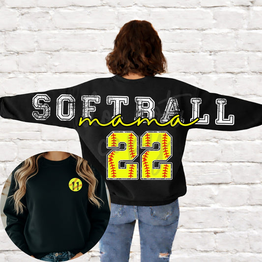 TShirt Softball Back, with Number and Pocket DTF Transfers