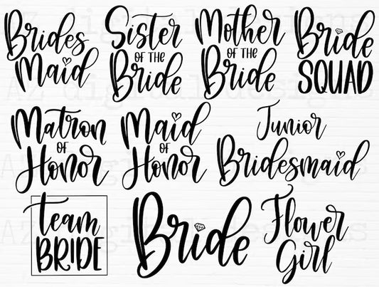 Bride, Wedding Sublimation or DTF Transfers