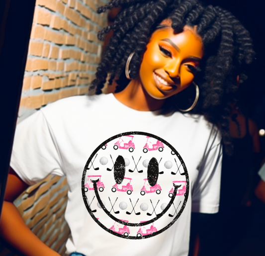 Golf Smiley Face, Ready to Press Sublimation or DTF Transfer