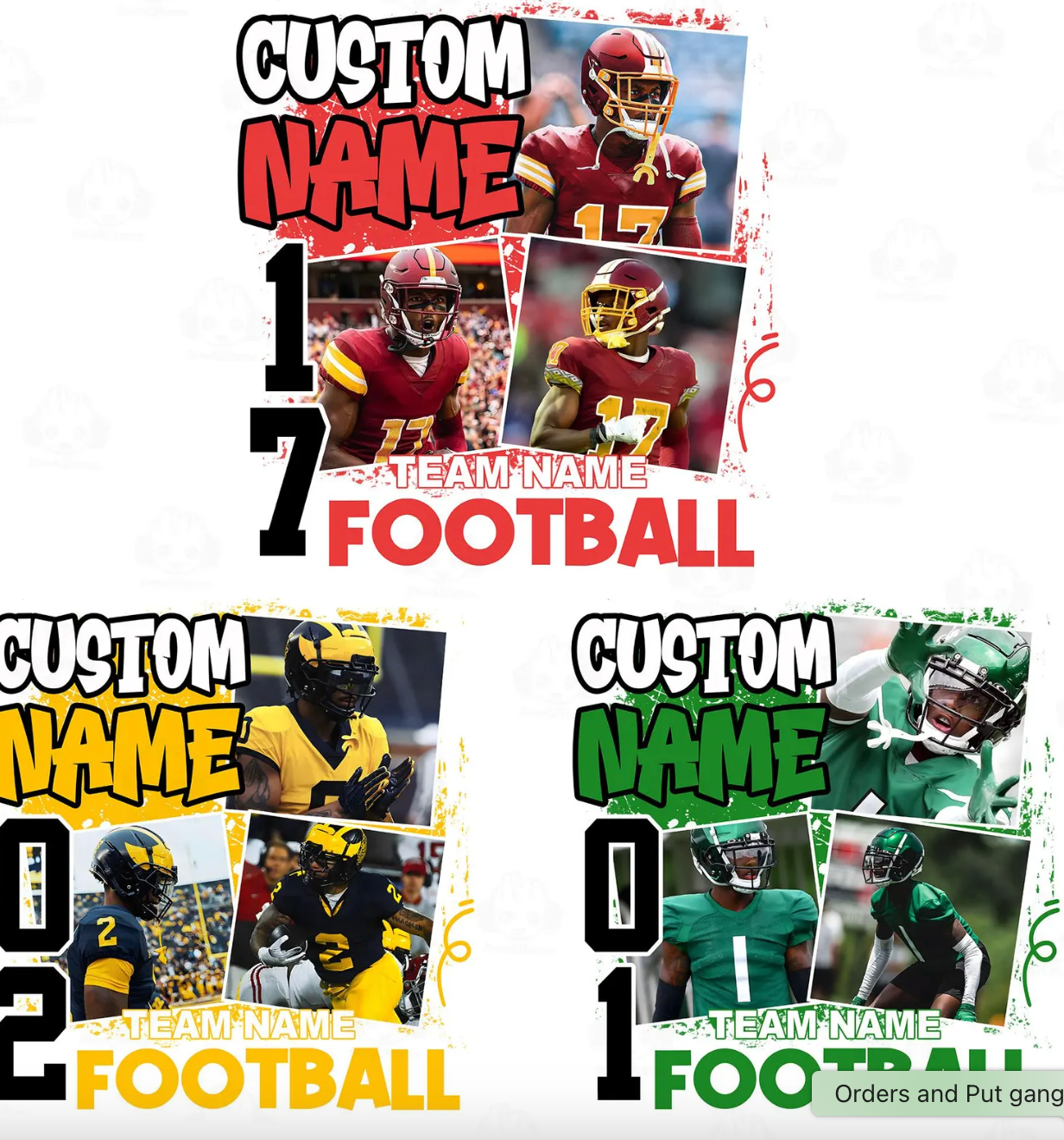 Football Picture Custom Sublimation or DTF Transfers