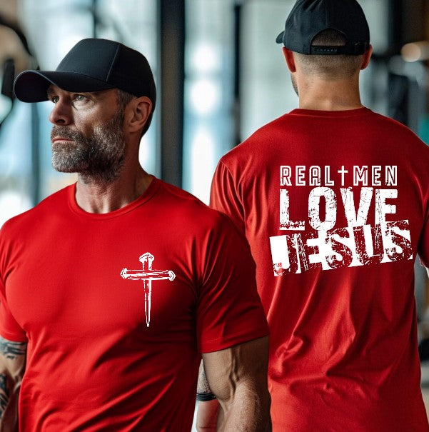 Real Men Love Jesus with pocket DTF Transfers