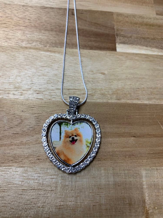 Sublimation Rhinestone Silver Heart Necklace.