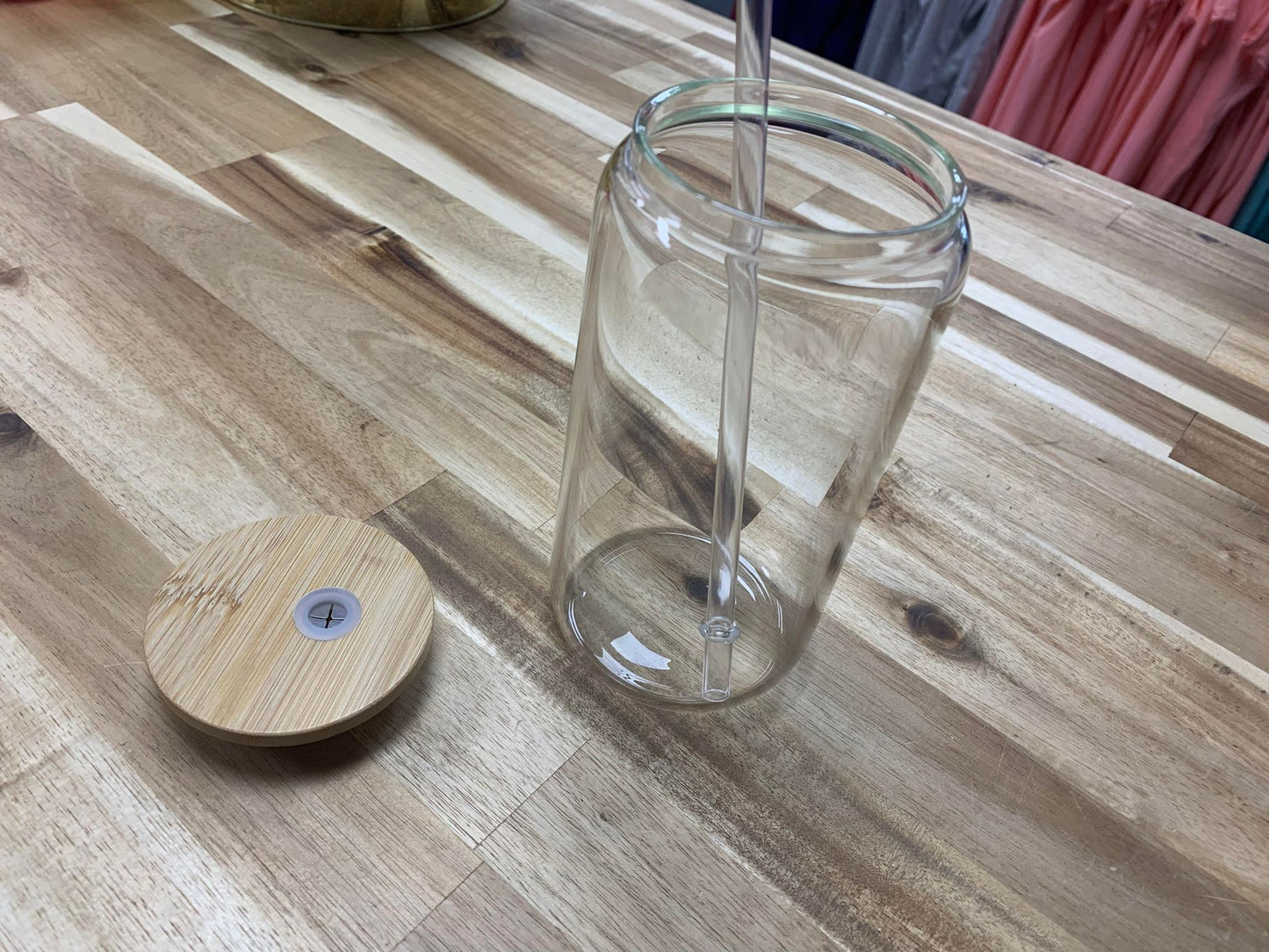 16oz Blank Sublimation Glass with Bamboo Lid & Straw, Sublimation Glass