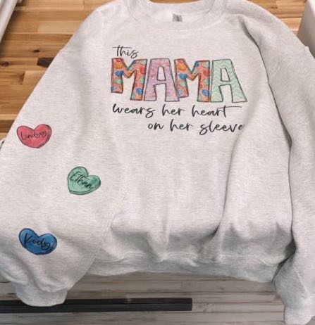 this MAMA wears her heart on her sleeve, Valentine's Day, Ready to press, Sublimation Transfer