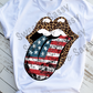 USA Leopard Print Lips with black background, KISS USA Sublimation Transfer