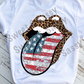 USA Leopard Print Lips with white background, KISS USA Sublimation Transfer
