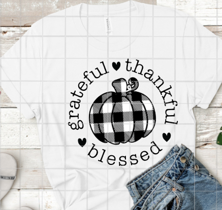 Grateful Thankful Blessed Plaid Pumpkin Sublimation Transfer