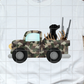 Camo hunting truck with black lab, Sublimation Transfer