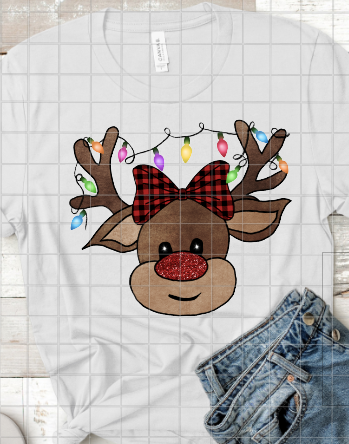 Plaid Reindeer with Lights, Christmas Sublimation Transfer