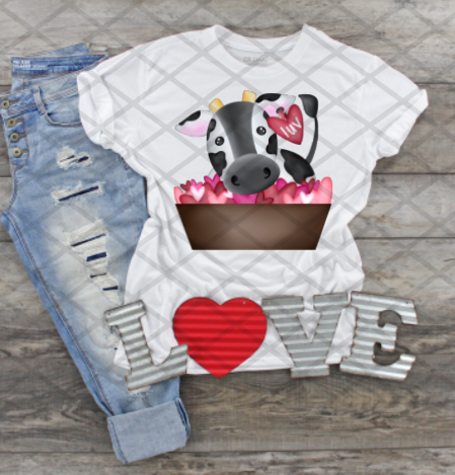 Farm Cow with Hearts, Ready to press, Sublimation Transfer