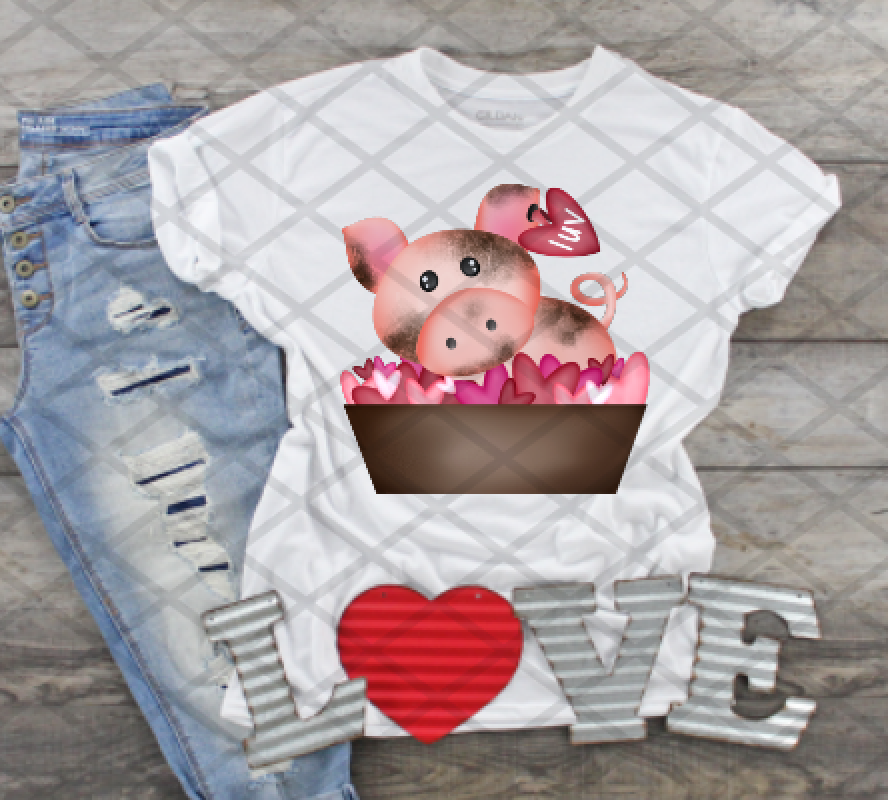 Farm Pig with Hearts, Ready to press, Sublimation Transfer