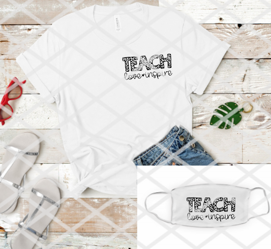 Teach Love Inspire, Pocket, Hat, Mask, Screen print transfer