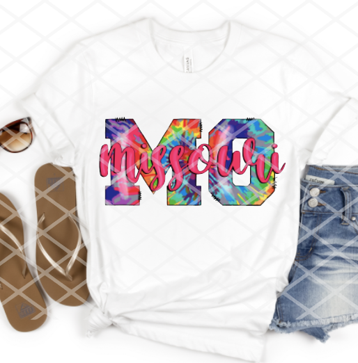 Missouri, MO Tie Dye, Sublimation Transfer, Ready to Press Transfer