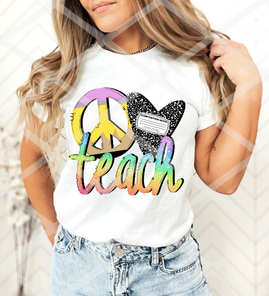DTF Peace Love Teach, Ready to Press Transfer