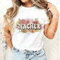 DTF Teacher floral, Ready to Press Transfer