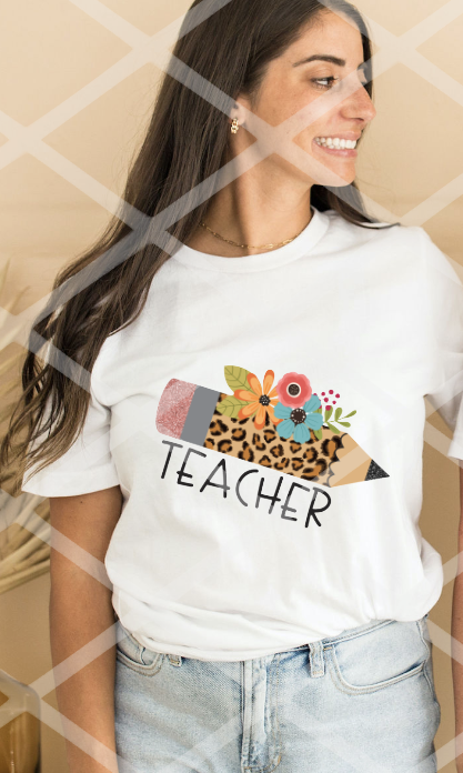 DTF Teacher Pencil, Ready to Press Transfer