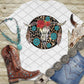 Bull Skull With Roses, turquoise and Leopard, Tribal, Ready to Press, Sublimation Transfer